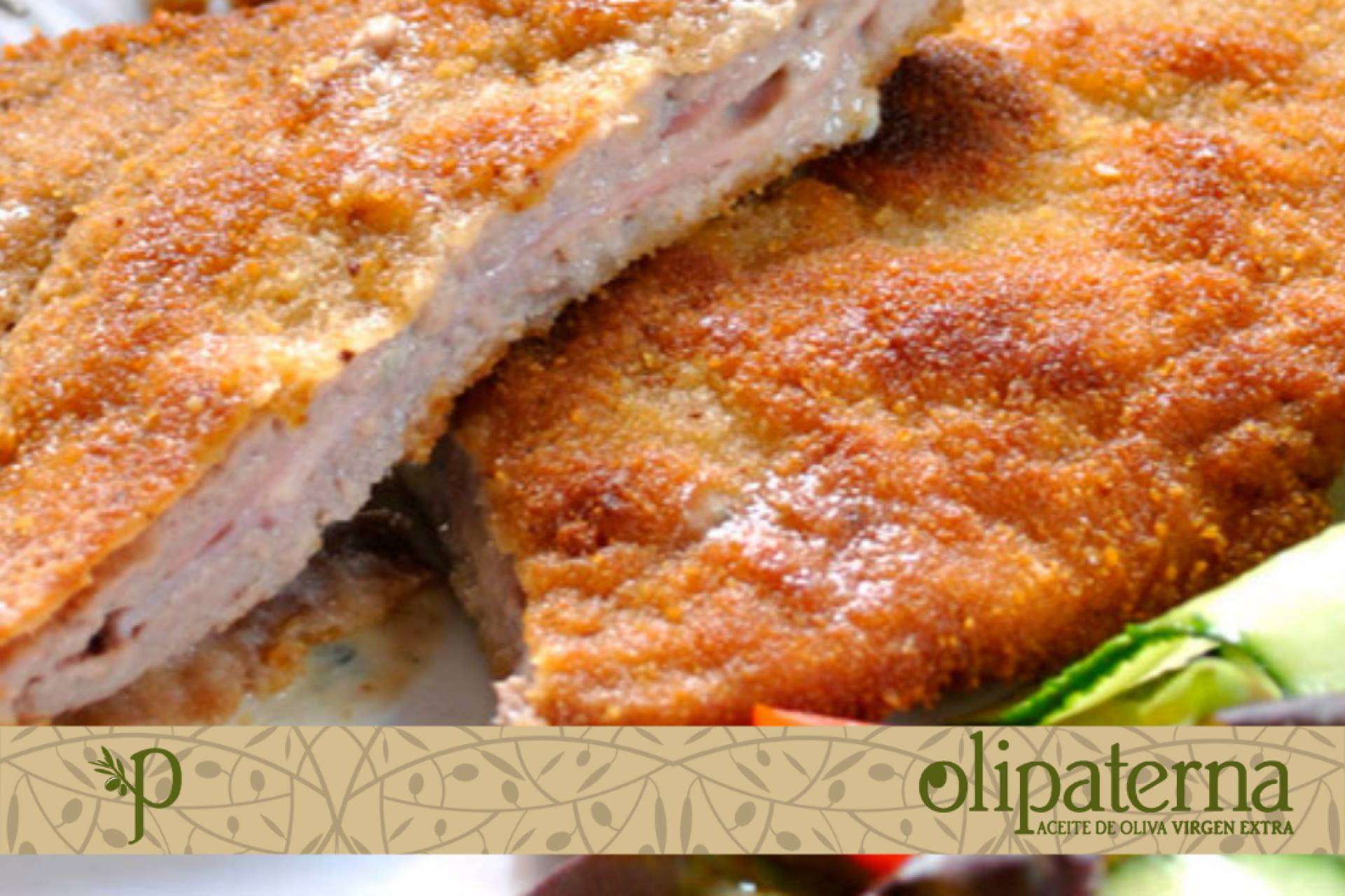 El cachopo asturiano de jamón cocido y queso azul cocinado con el aceite de Olipaterna